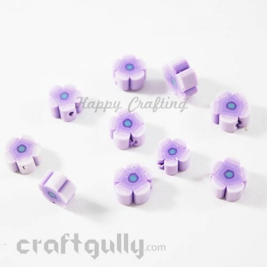 Polymer Clay Beads 8mm - Flower - Purple - Pack of 10