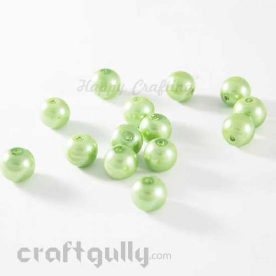 Glass Beads 10mm - Faux Pearl - Green - Pack of 15