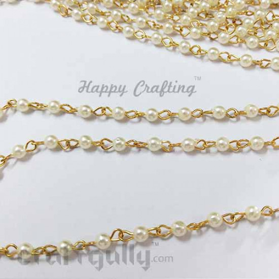 Chains - Faux Pearl 4mm - Gold & Ivory - 14 Inches