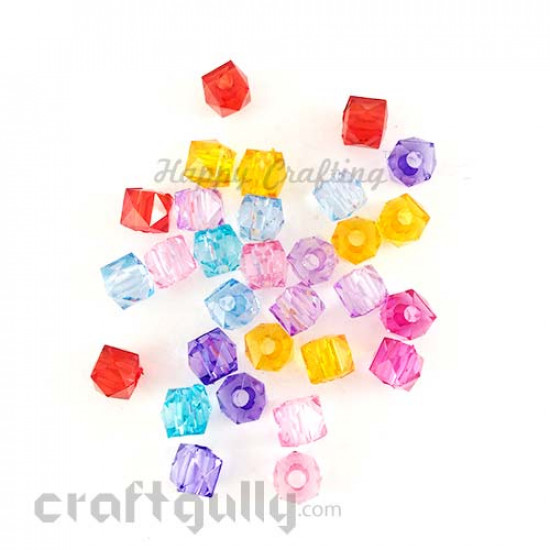 Acrylic Beads 6mm - Square Faceted - Transparent Assorted - Pack of 30