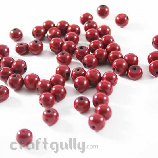 Glass Beads 8mm - Round - Dark Red - Pack of 20