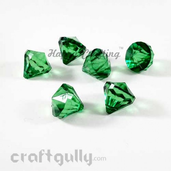 Acrylic Beads 15mm - Diamond Faceted - Green Trans. - Pack of 6