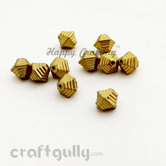 Acrylic Beads 10mm - Bicone Hexagonal - Antique Golden - Pack of 10