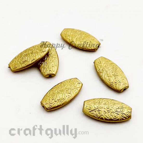 Acrylic Beads 22mm - Oval Flat Embossed - Golden - Pack of 6