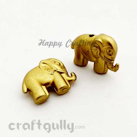 Acrylic Beads 27mm - Elephant - Golden - Pack of 2