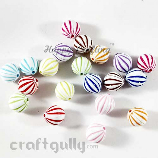Acrylic Beads 13mm - Bicone Lined - Assorted - Pack of 20