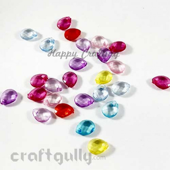 Acrylic Beads 8mm - Drop Faceted - Transparent Assorted - Pack of 30