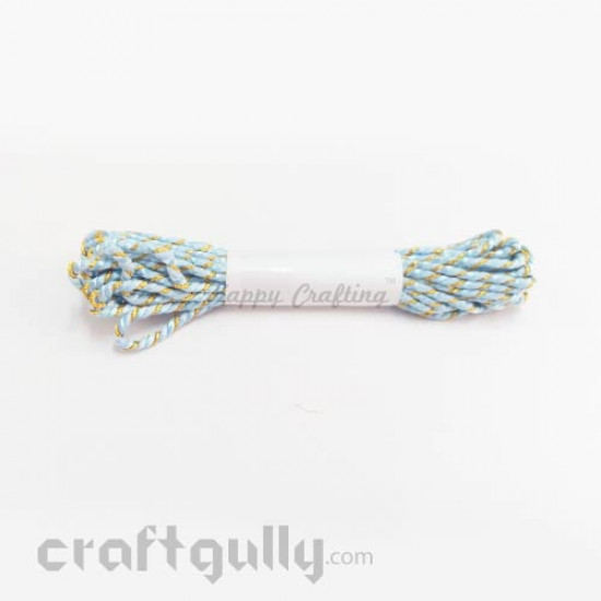 Faux Silk Thread With Zari 2mm - Light Blue - 4 meters