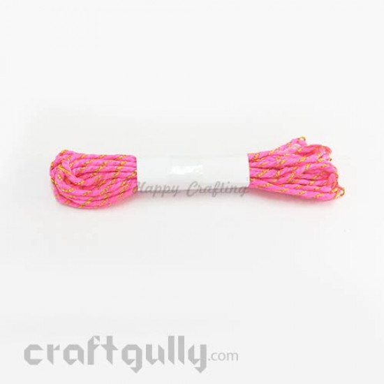 Faux Silk Thread With Zari 2mm - Neon Pink - 4 meters