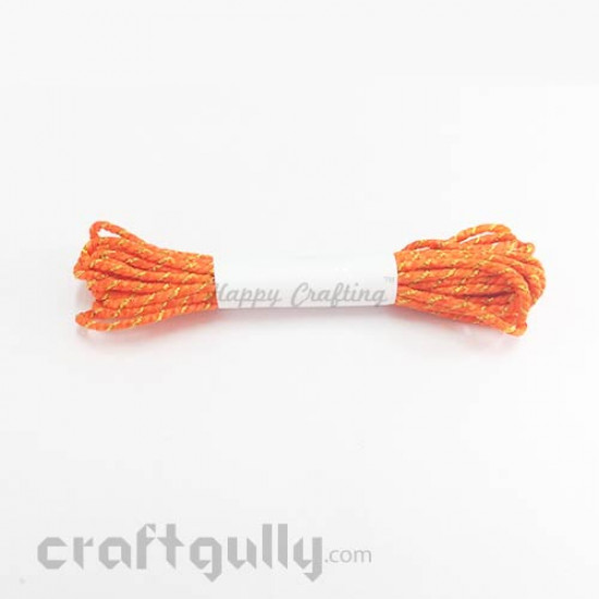 Faux Silk Thread With Zari 2mm - Neon Orange - 4 meters