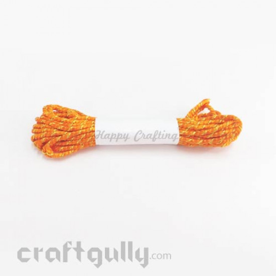 Faux Silk Thread With Zari 2mm - Orange - 4 meters