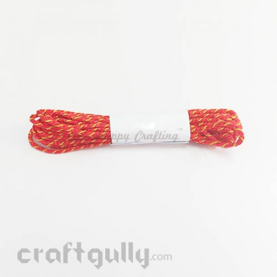 Faux Silk Thread With Zari 2mm - Red - 4 meters