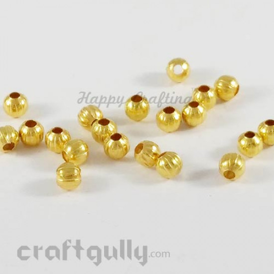 Metal Beads 6mm - Round Lined Golden - Pack of 20