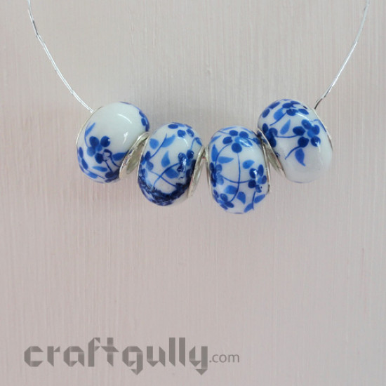 Porcelain Beads 9mm - White and Blue - Pack of 4