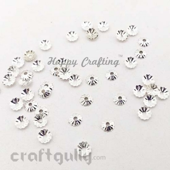 Bead Caps 5mm - Flower #10 - White Silver - Pack of 50