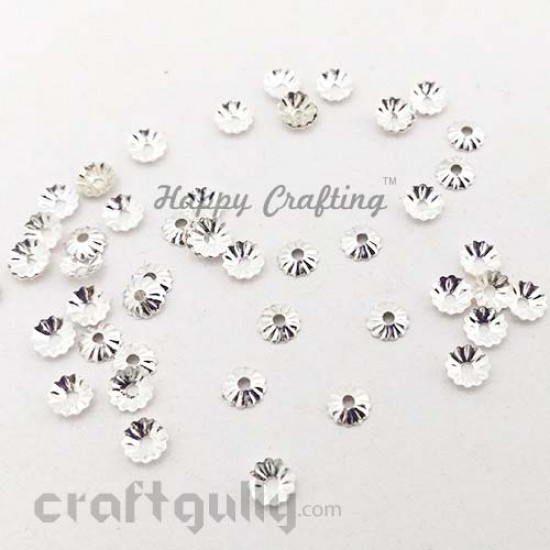 Bead Caps 5mm - Flower #10 - White Silver - Pack of 50