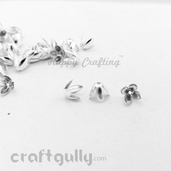Bead Caps 7mm - Flower #9 - Silver - Pack of 12