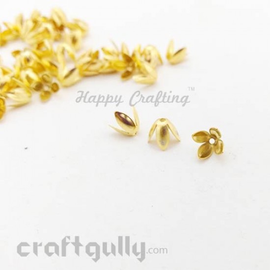 Bead Caps 7mm - Flower #9 - Golden - Pack of 12