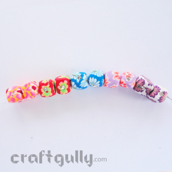 Polymer Clay Beads - Square with Rhinestone - Pack of 10