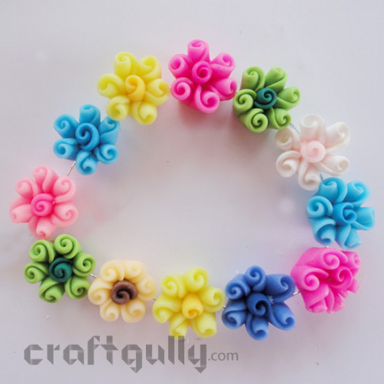 Polymer Clay Beads - Flowers - Pack of 6