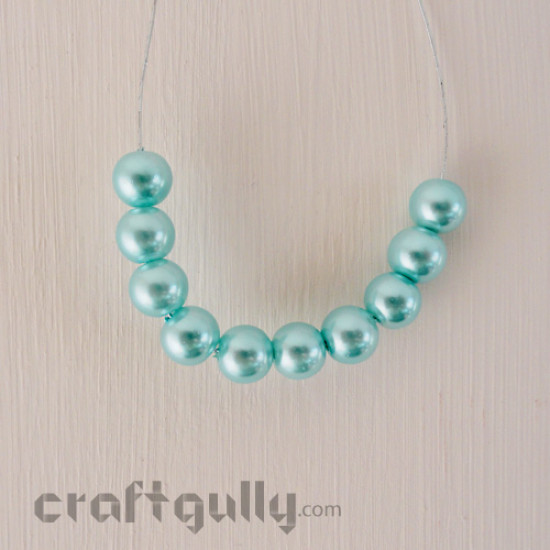 Glass Beads 8mm Pearl Finish - Light Blue - Pack of 10