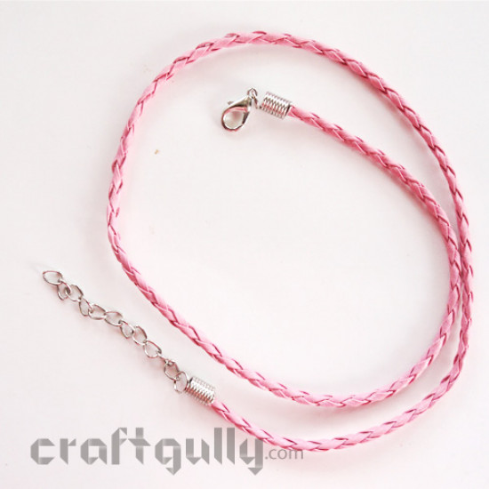 Necklace Cords - Faux Leather - Braided - Pink