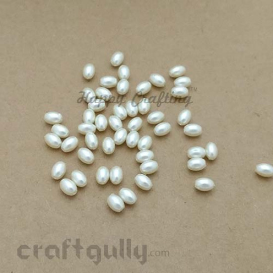 Acrylic Beads 6mm - Oval Faux Pearl Cream - Pack of 50