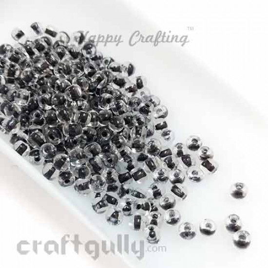 Seed Beads 3mm Glass - Round - Clear and Black - 25gms