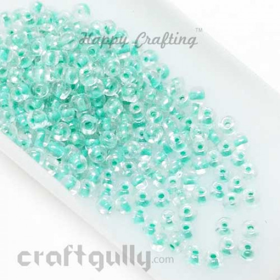 Seed Beads 3mm Glass - Round - Clear and Teal - 25gms
