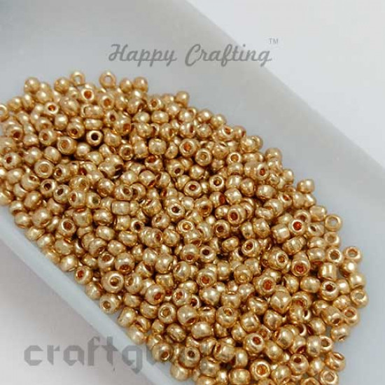 Seed Beads 2mm Glass - Round - Golden - 25gms