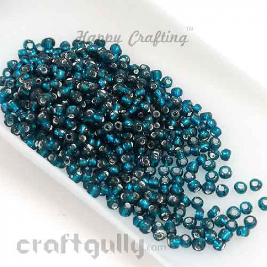Seed Beads 2mm Glass - Round - Metal Lined Cerulean Blue - 25gms
