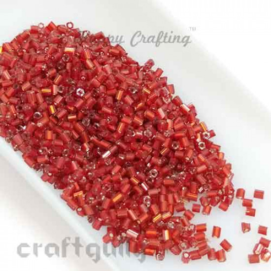 Seed Beads 2mm Glass - Hexagonal - Metal Lined Red - 25gms