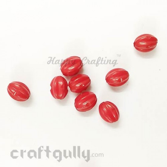 Acrylic Beads 7mm - Oval Lined - Red - Pack of 30