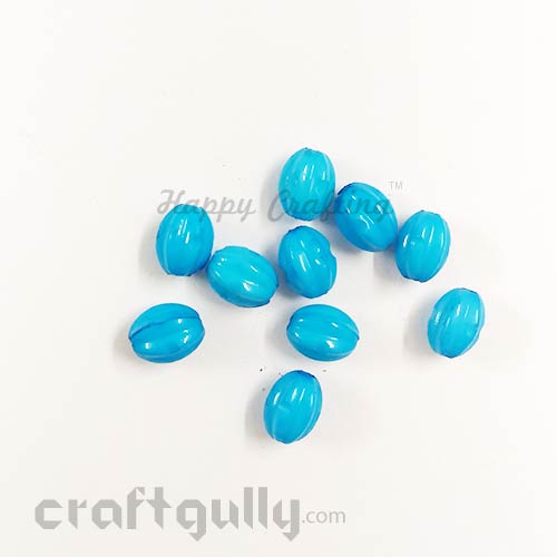 Acrylic Beads 7mm - Oval Lined - Cerulean Blue - Pack of 30