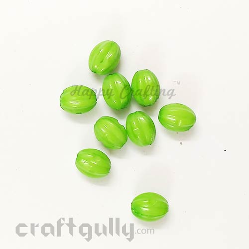Acrylic Beads 7mm - Oval Lined - Light Green - Pack of 30