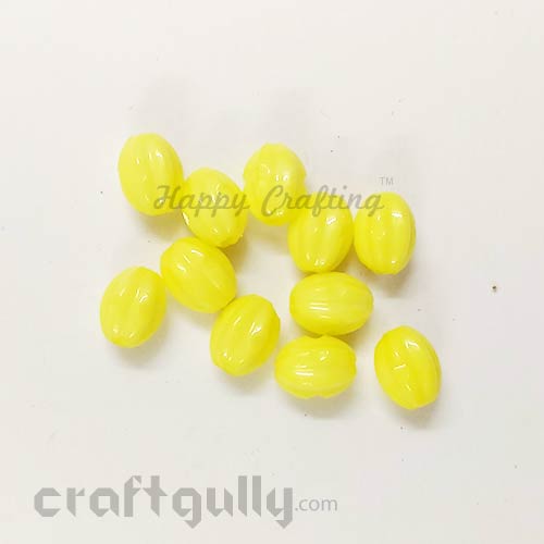 Acrylic Beads 7mm - Oval Lined - Sunflower Yellow - Pack of 30