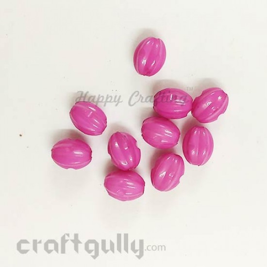 Acrylic Beads 7mm - Oval Lined - Dark Pink - Pack of 30