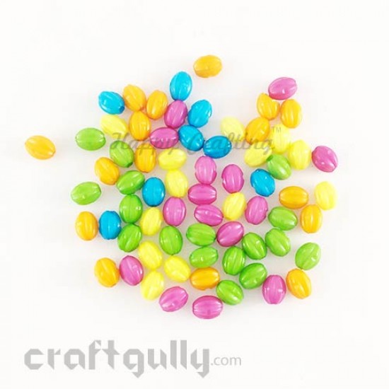 Acrylic Beads 7mm - Oval Lined Assorted - 20gms / 160+ Beads