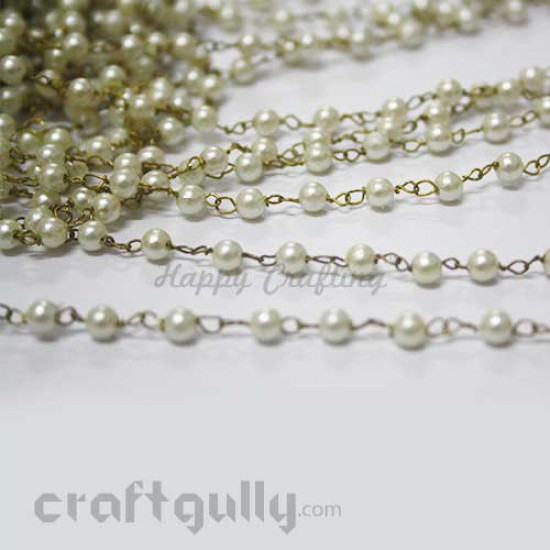 Chains - Faux Pearl 2mm - Antique Golden & Cream - 18 Inches