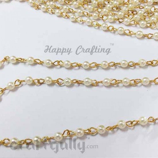 Chains - Faux Pearl 4mm - Golden & Cream - 13 Inches