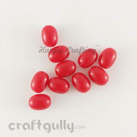 Acrylic Beads 11mm - Oval - Red - Pack of 30