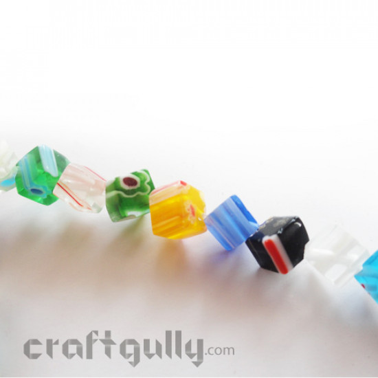 Glass Beads - Square Millefiori - String of 40 Beads