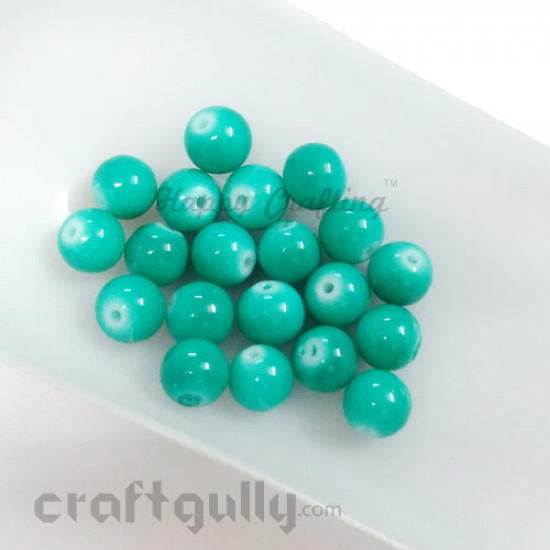 Glass Beads 8mm - Round - Teal Green - Pack of 20