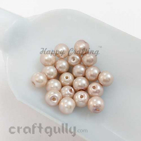 Glass Beads 8mm Pearl Finish - Pale Brown - Pack of 20