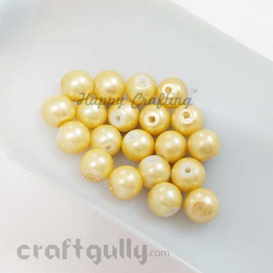 Glass Beads 8mm Pearl Finish - Light Golden - Pack of 20