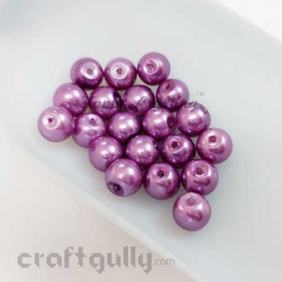 Glass Beads 8mm - Faux Pearl - Round - Purple - Pack of 20