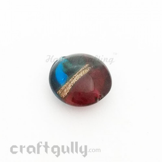 Glass Beads 19mm Round Lampwork Red & Blue with Gold Foil