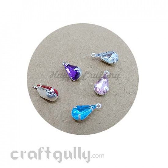 Charms 12mm - Glass  - Drop Stone With Prong Setting - Purple - Pack of 1