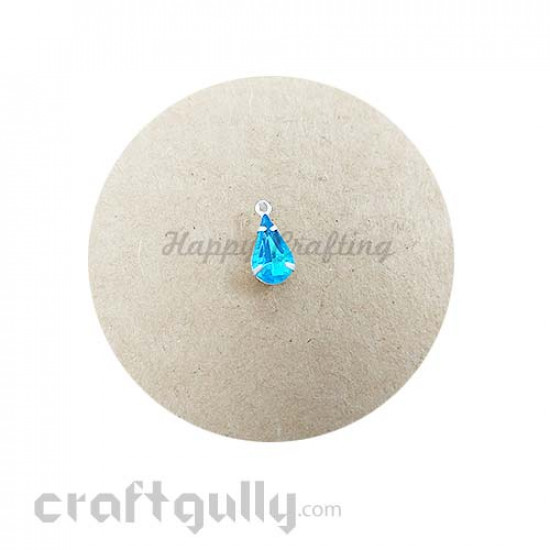 Charms 12mm - Glass  - Drop Stone With Prong Setting - Cerulean Blue - Pack of 1