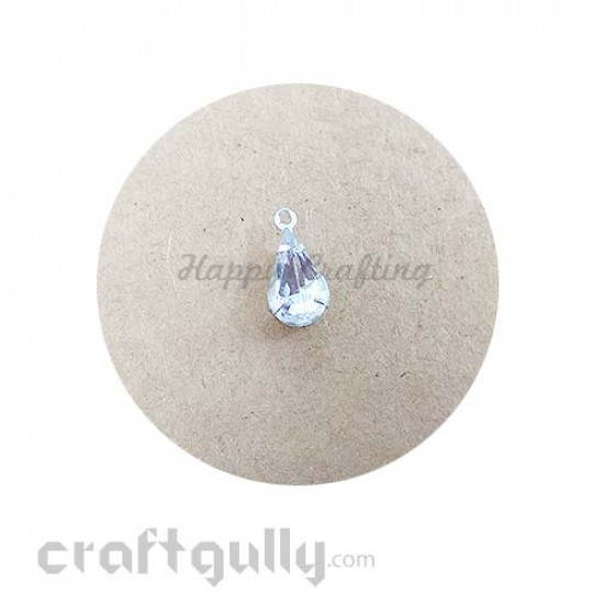 Charms 12mm - Glass - Drop Stone With Prong Setting - White - Pack of 1 Charms 12mm - Glass - Drop Stone With Prong Setting - White - Pack of 1